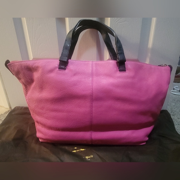 Kate Spade Large Pink & Black Leather Satchel Tote Bag - Picture 11 of 12